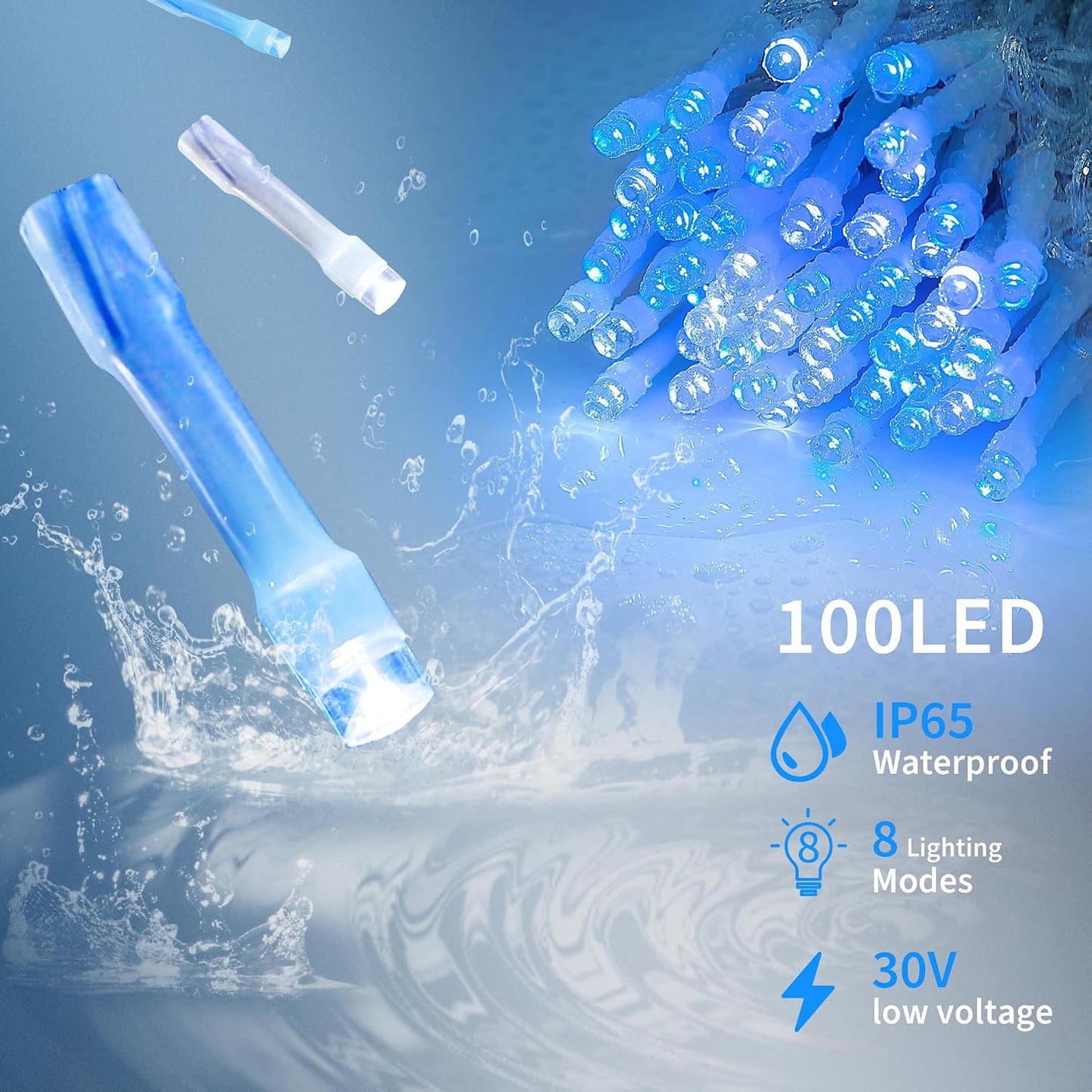 100 Luces LED Navidad 33ft 8 Modos Impermeables Exteriores