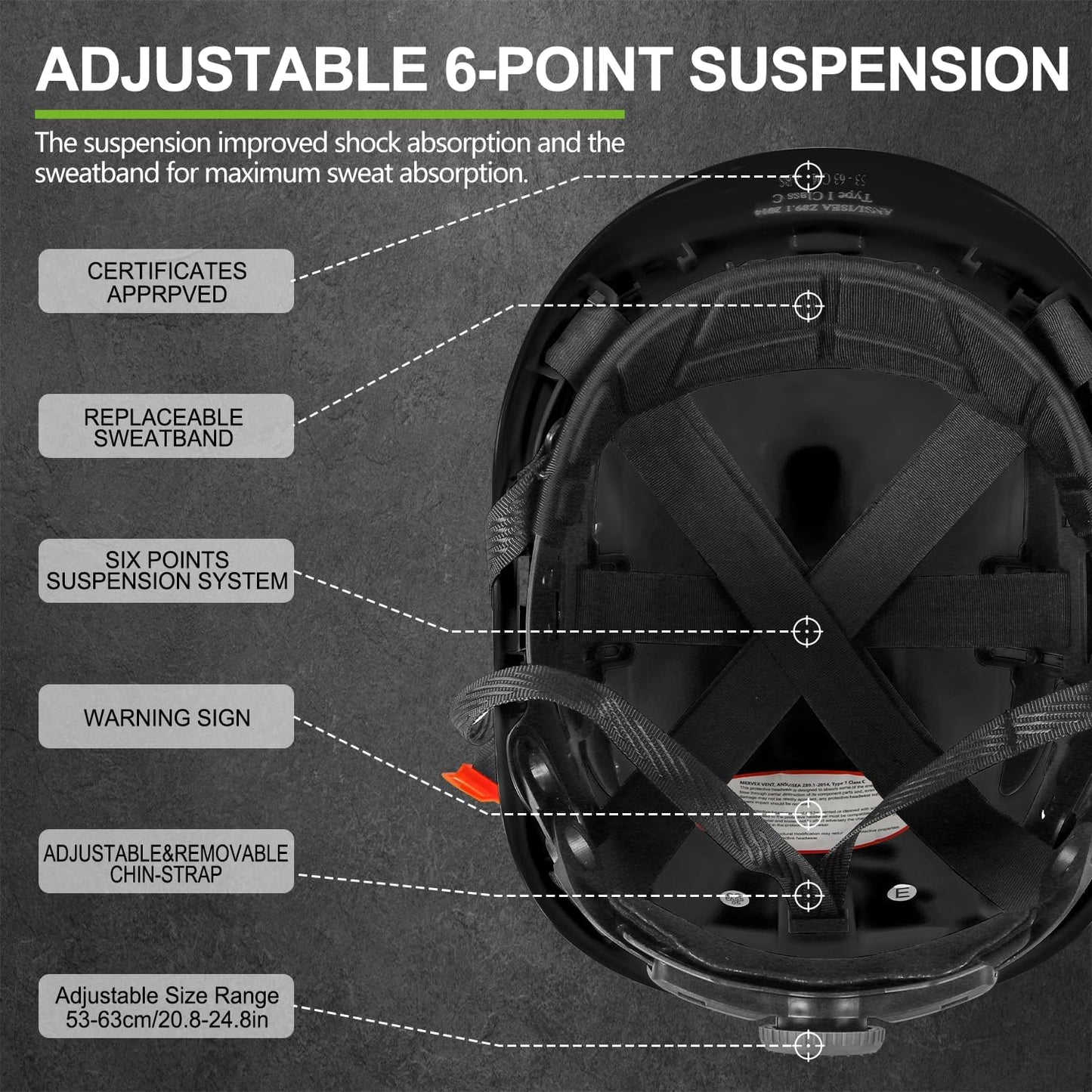 Casco seguridad construcción ANSI Z89.1 ventilado ABS