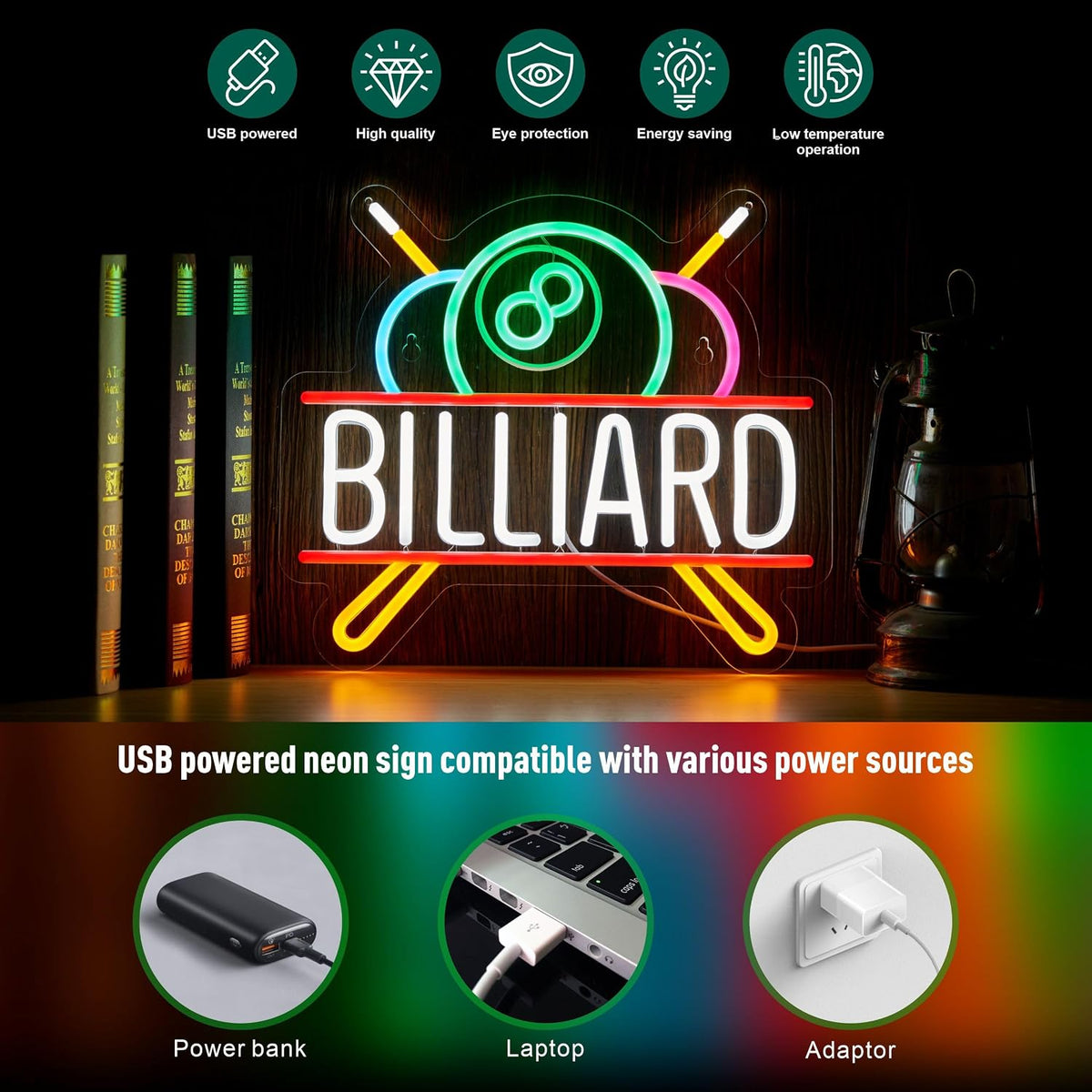 Letrero neón LED para billar sala set USB regulable