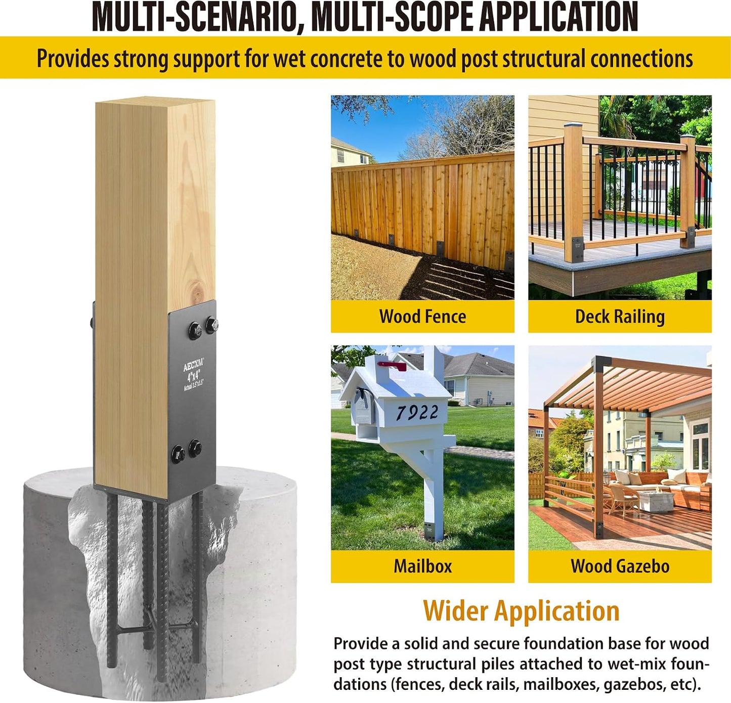 Soporte poste valla forma U 3.5x3.5pulg pack 8