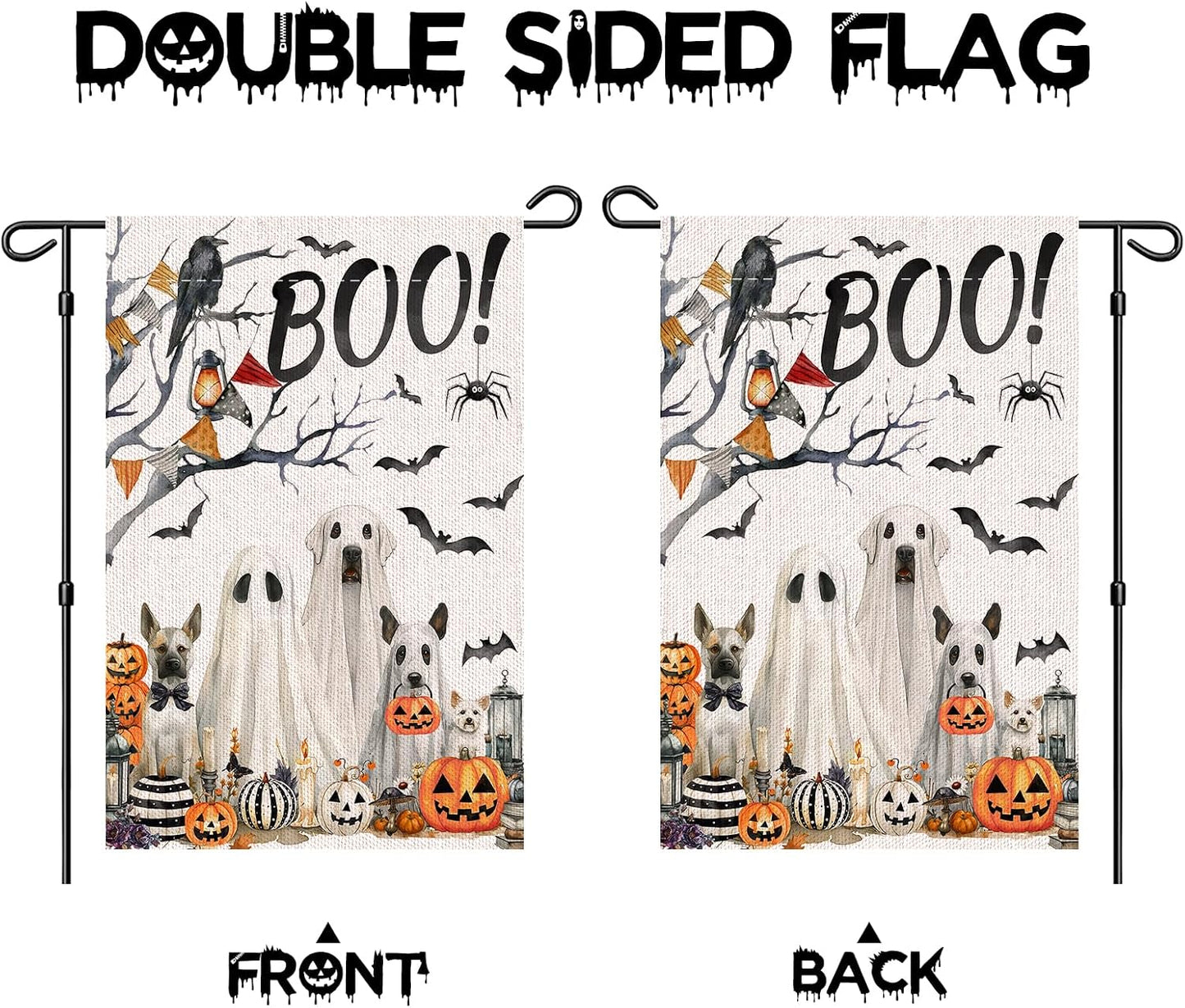 Bandera Halloween doble cara perro fantasma 12x18"