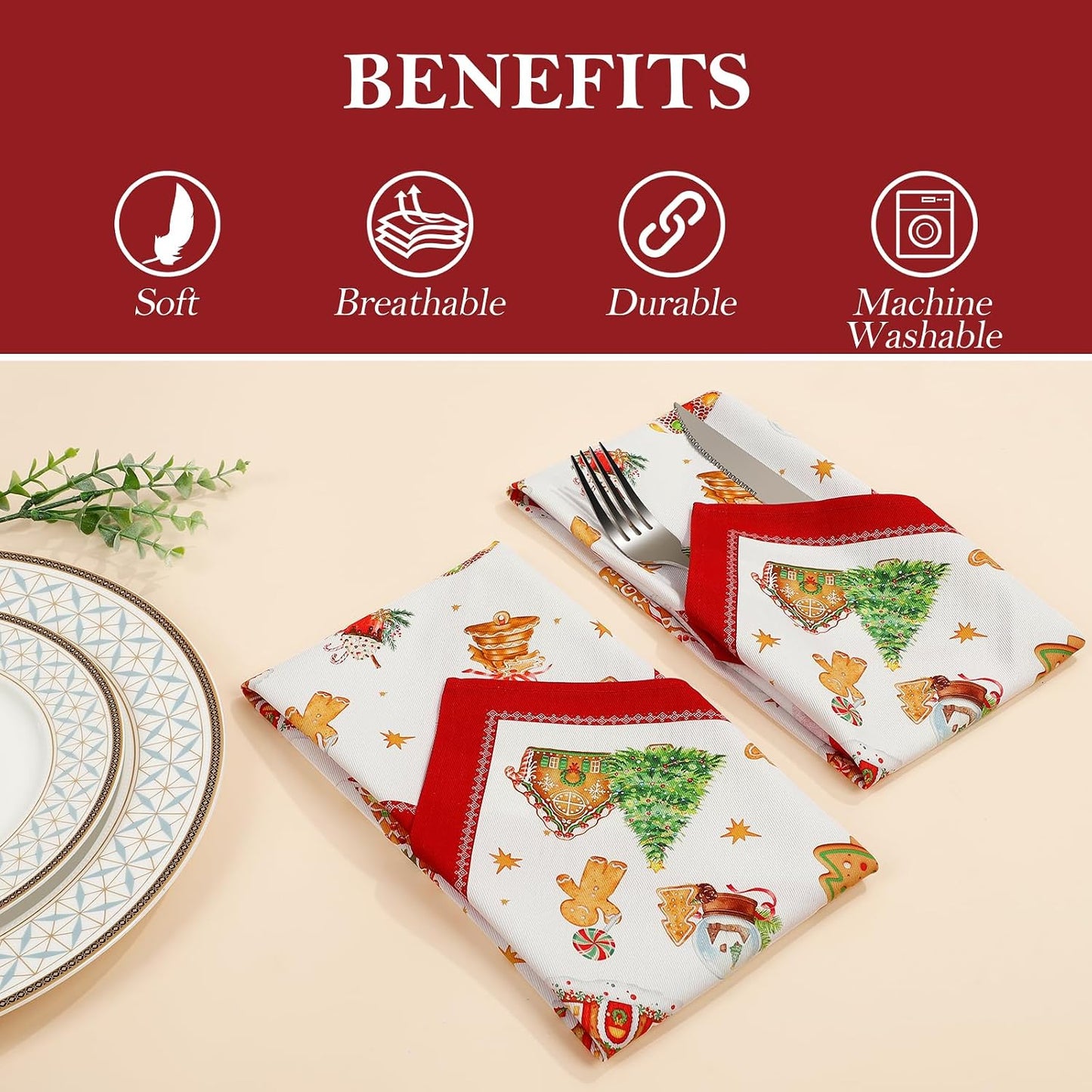 Set 6 Servilletas Navidad 18x18pulg Algodón Lavables