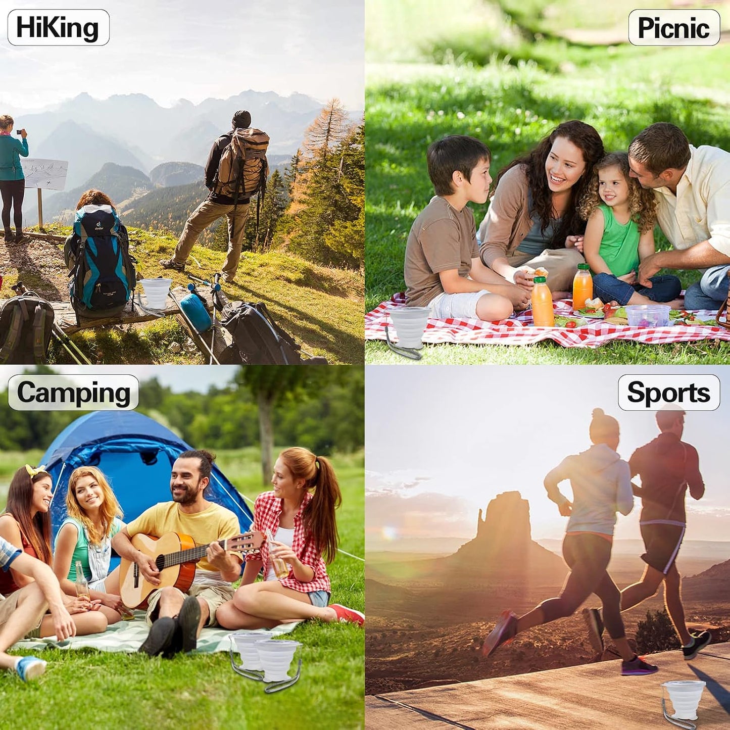 Vasos silicona plegables reutilizables viaje camping