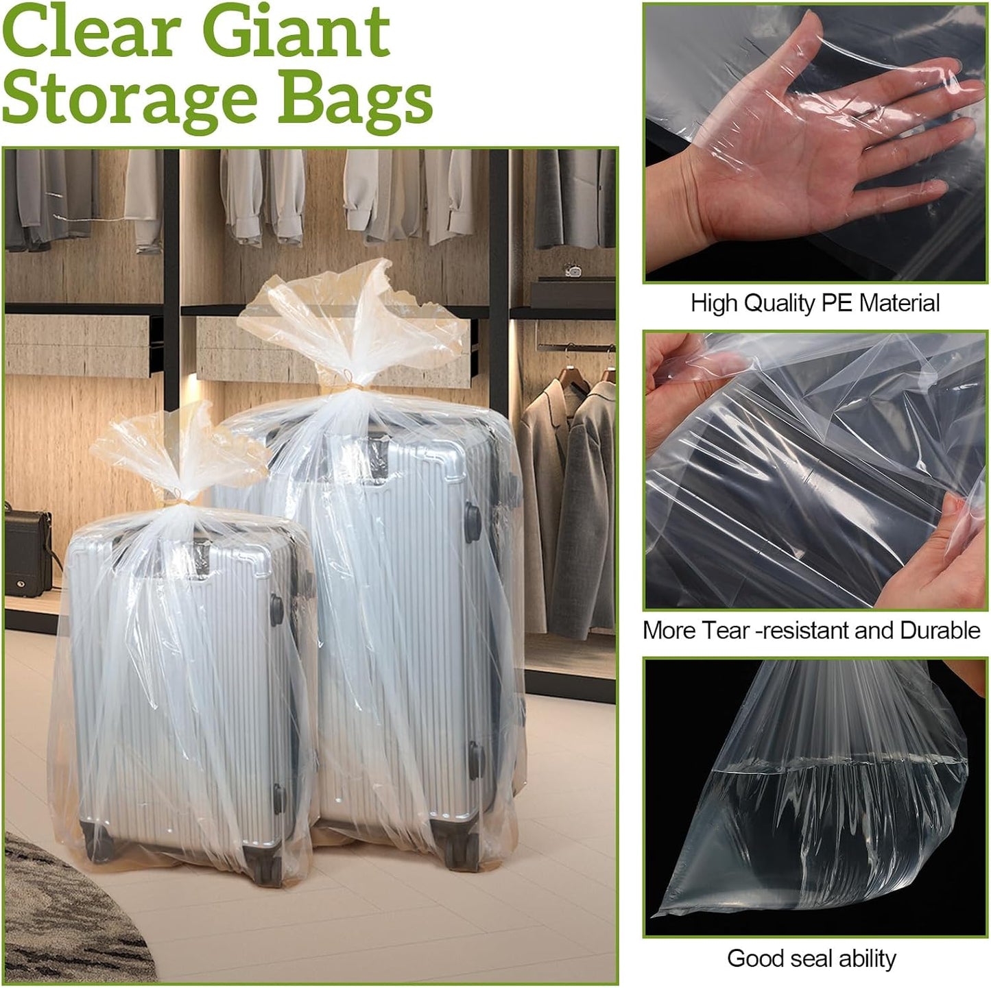 10 Bolsas Plástico Transparente 55x67" Jumbo Mudanza