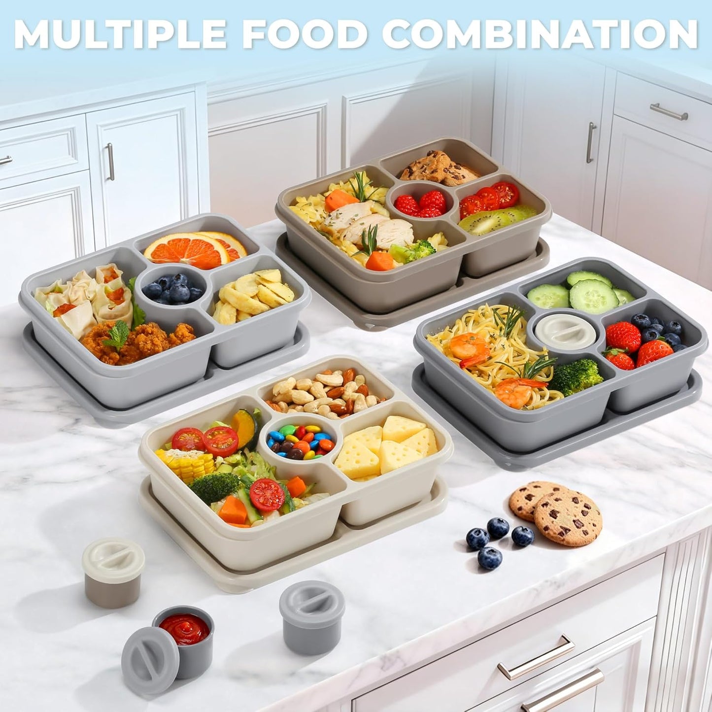 Set 4 Contenedores Bento Reutilizables Divididos Apilables