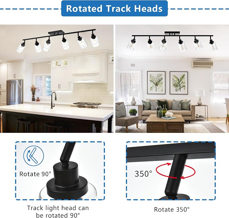 Kit 6 luces riel techo baño modernas focos negros