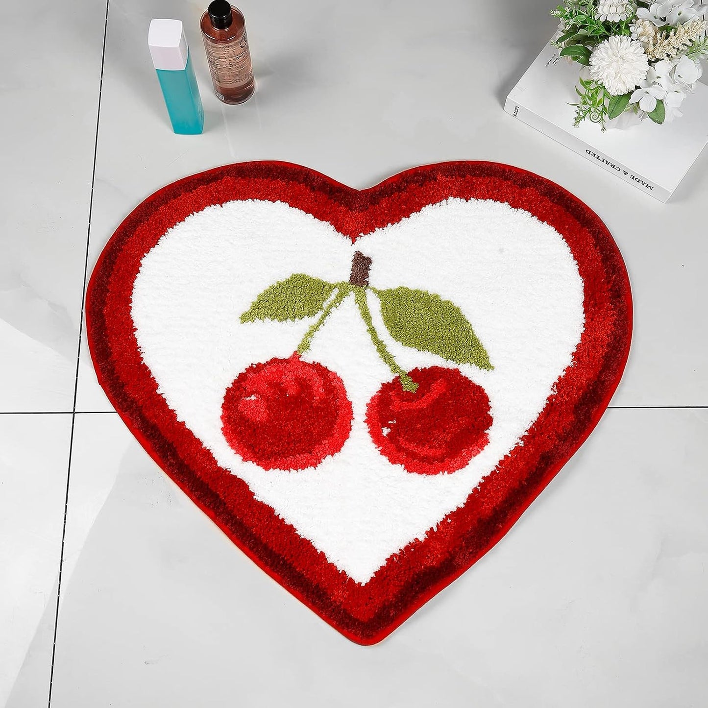 Alfombra ducha microfibra antiderrap forma corazón 25.6x23.6pulg