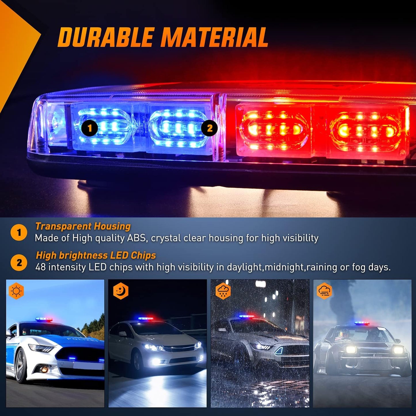 Barra luz LED intermitente 12" 48 LED 12V 24V para autos