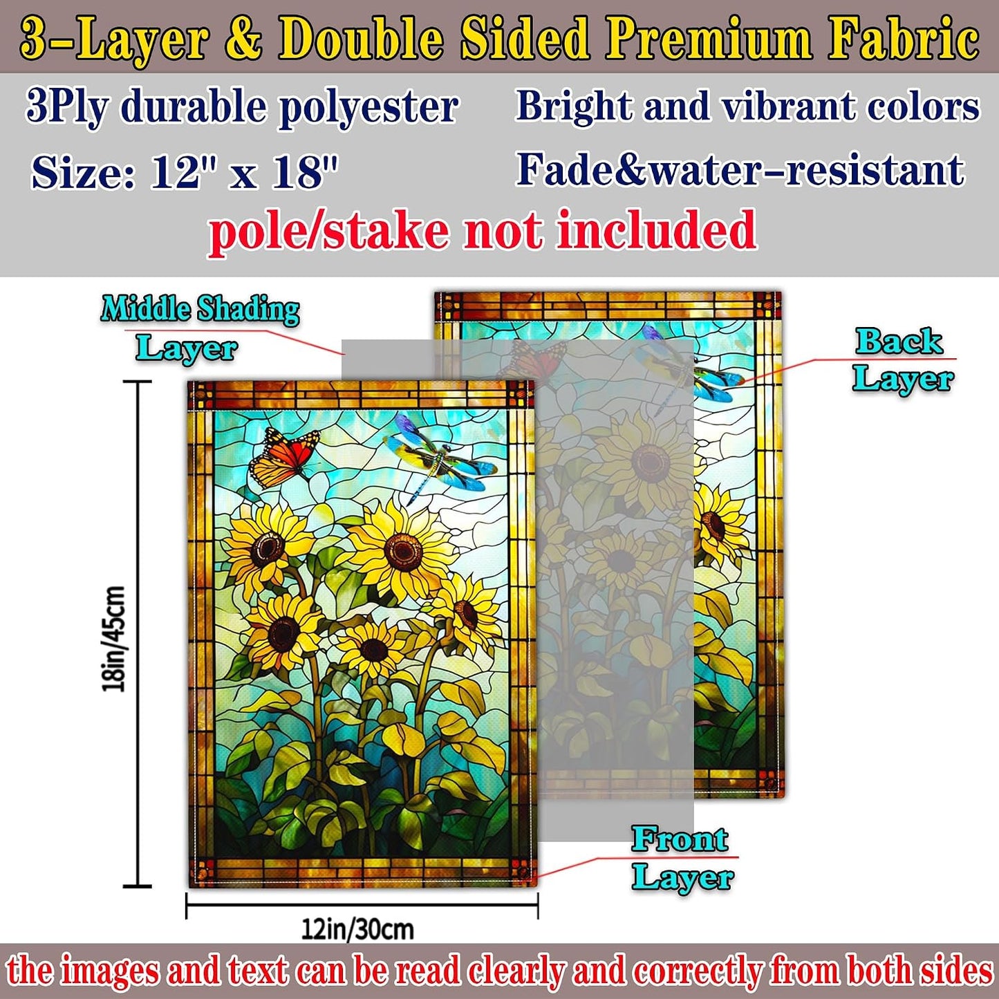 Bandera jardín girasol 12x18pulg doble cara exterior