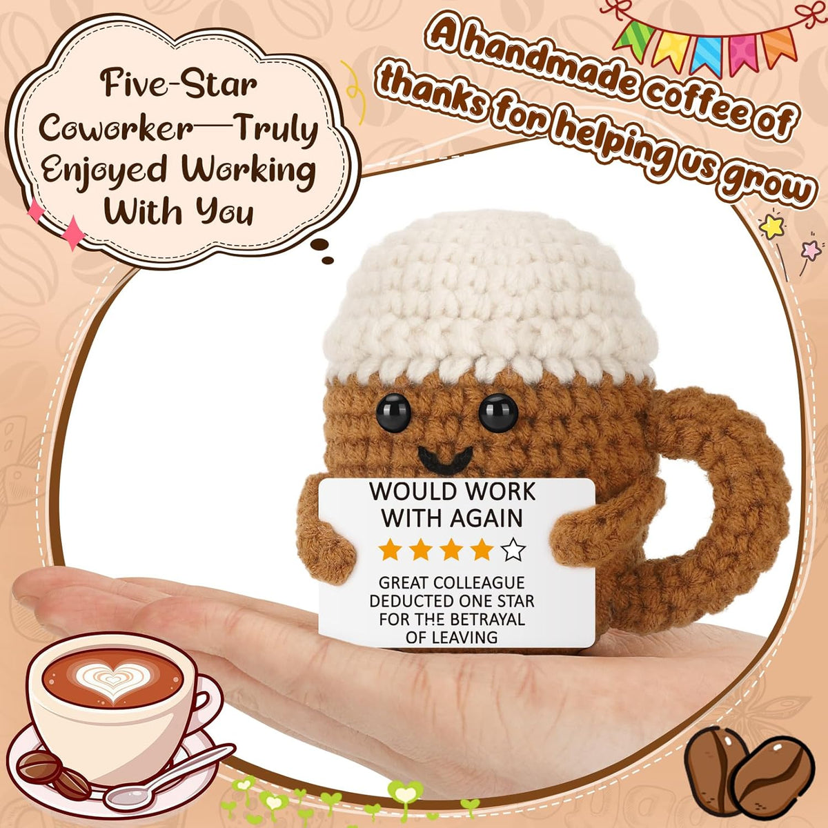 Taza de café hecha a mano de ganchillo regalo para compañeros de trabajo