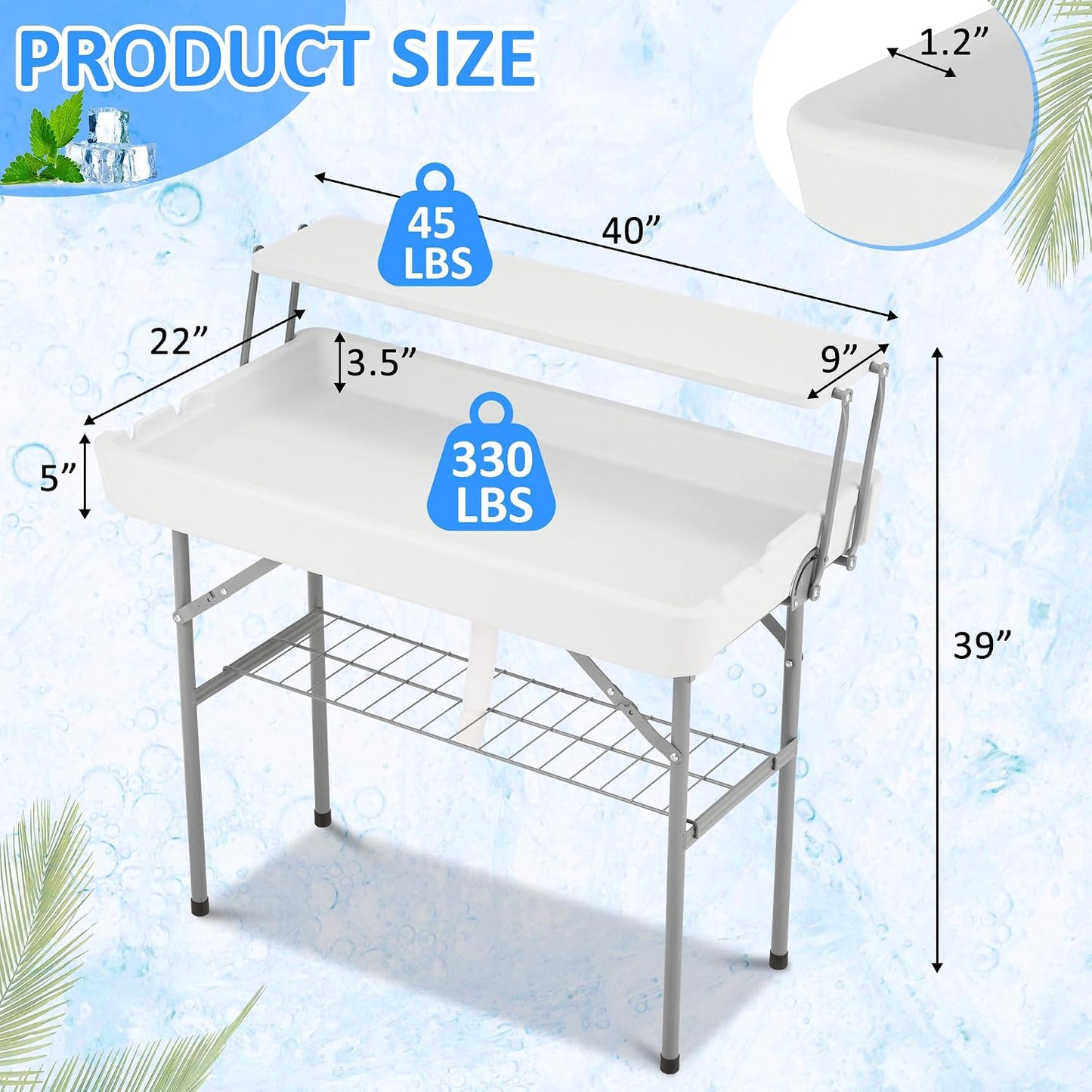 Mesa enfriadora plegable 4ft con drenaje y estante