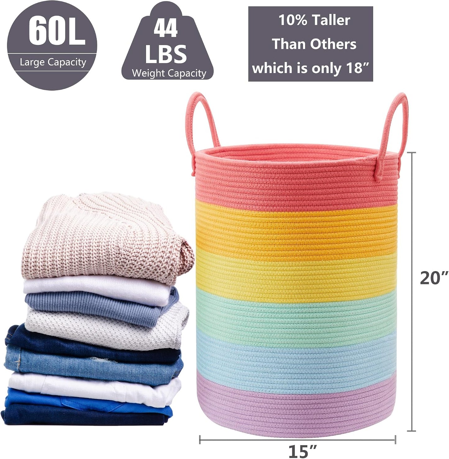 Cesta lavandería arcoíris 20" para bebé unicornio