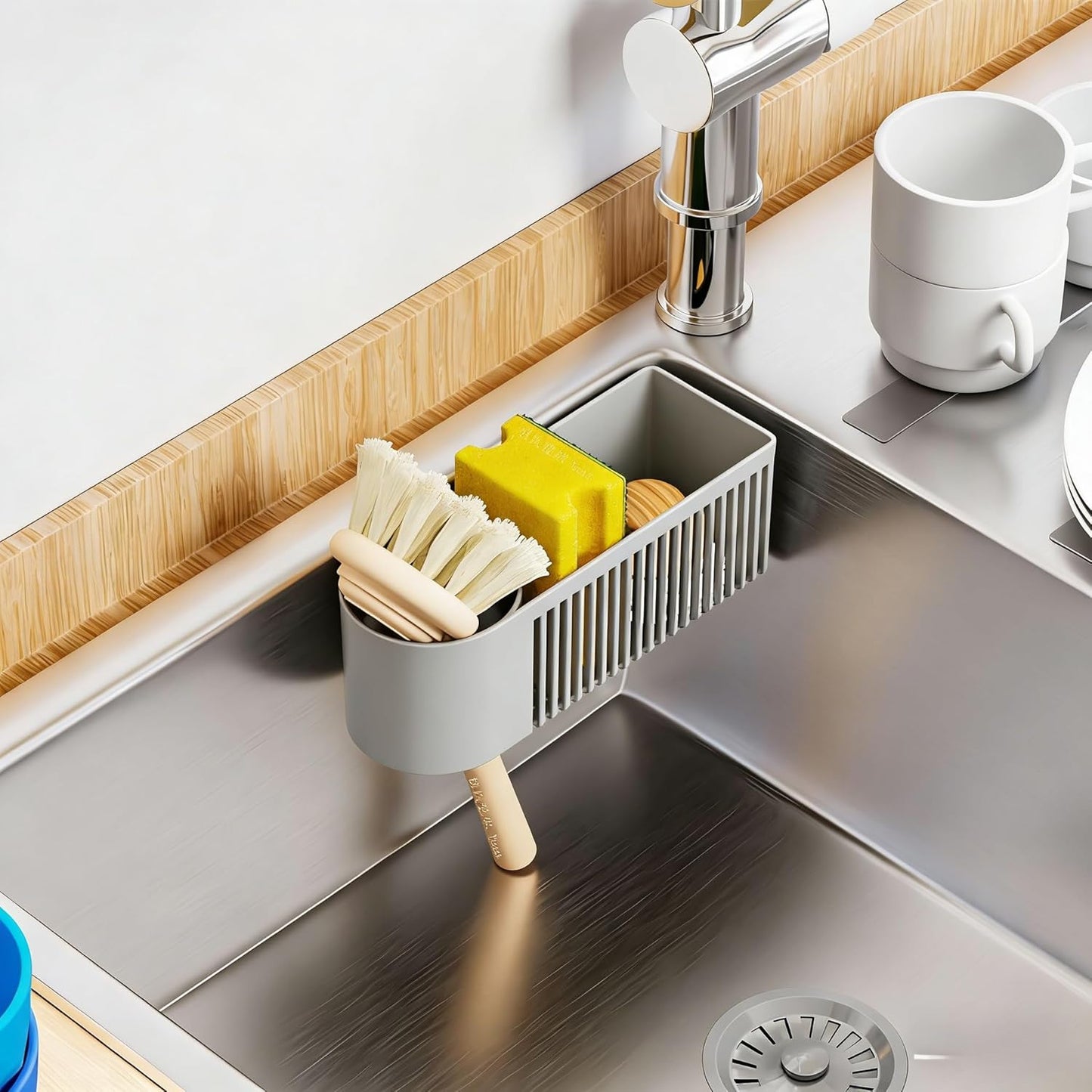 Organiz. fregadero cocina antióxido gris pequeño