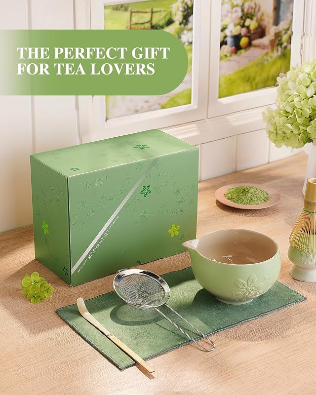 Set batidor matcha cerámica 15oz bambú chasen acero inox