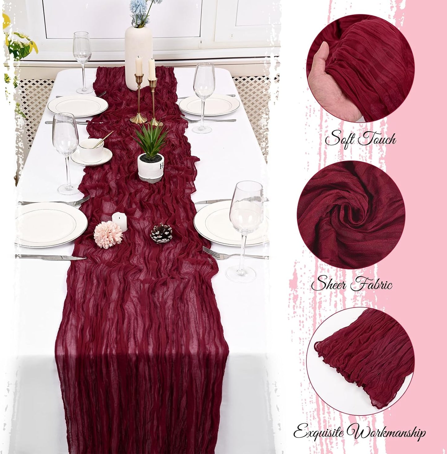 Mesa Estopilla Borgoña 17x108pulg para Bodas