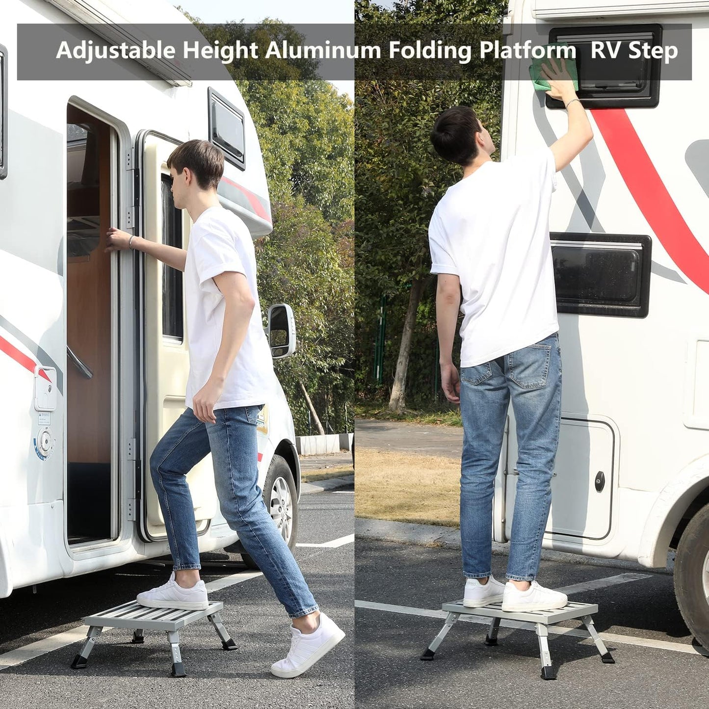 Taburete RV aluminio plegable 1500lb patas antiderrap
