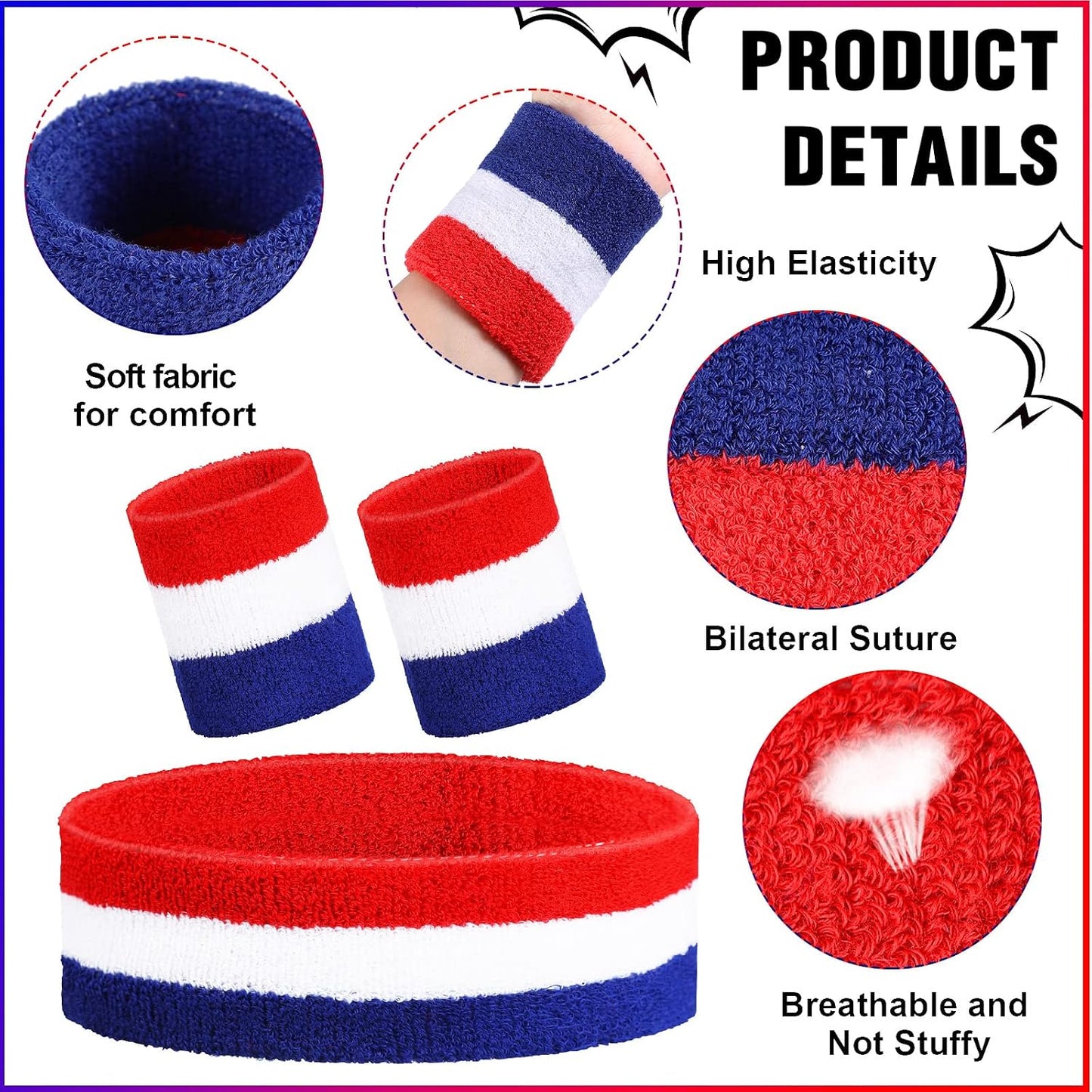 Set 72 Bandas Sudor Algodón Rayas 24 Diademas Absorbe Sudor