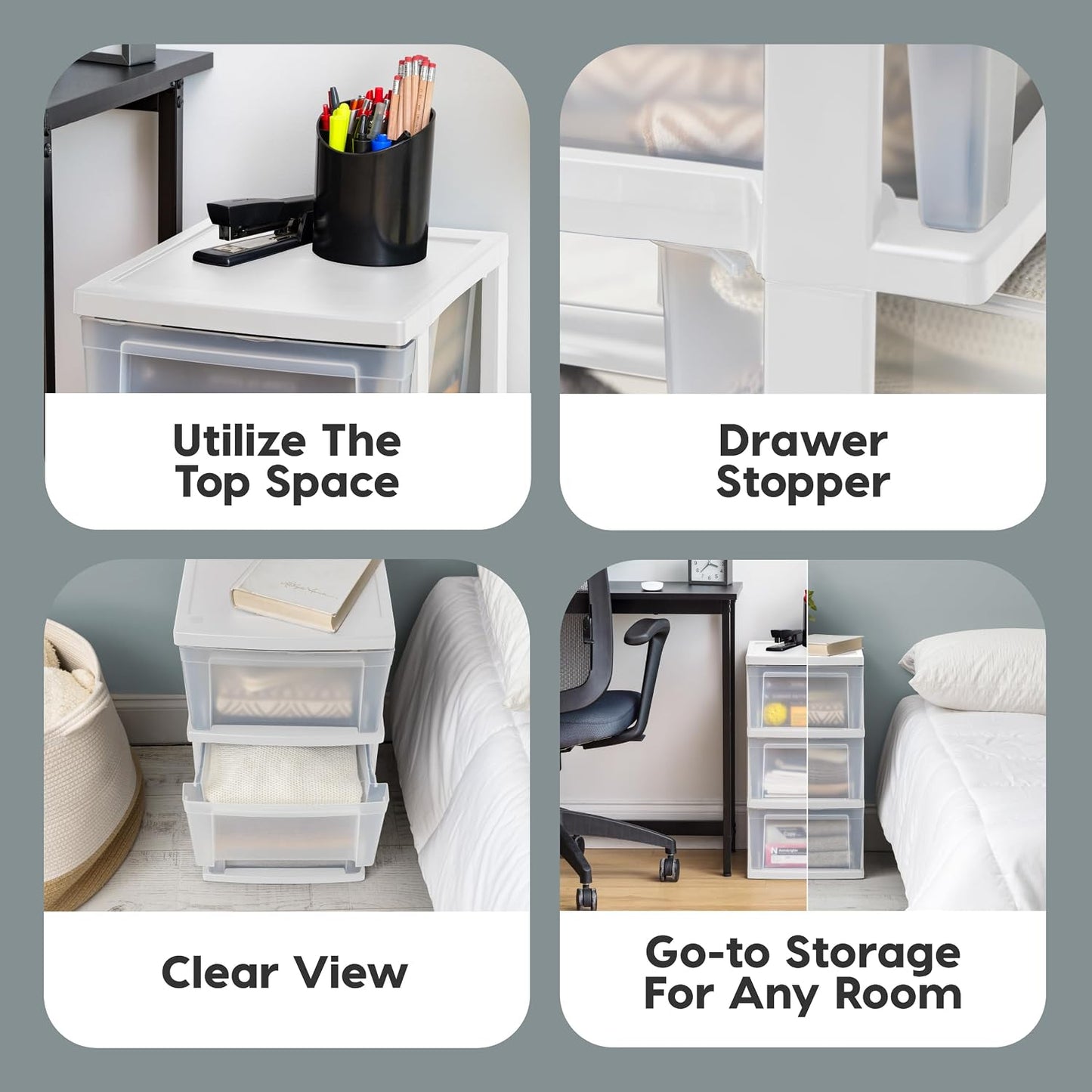 Organiz. plástico 3 cajones pack 2 para baño dormitorio