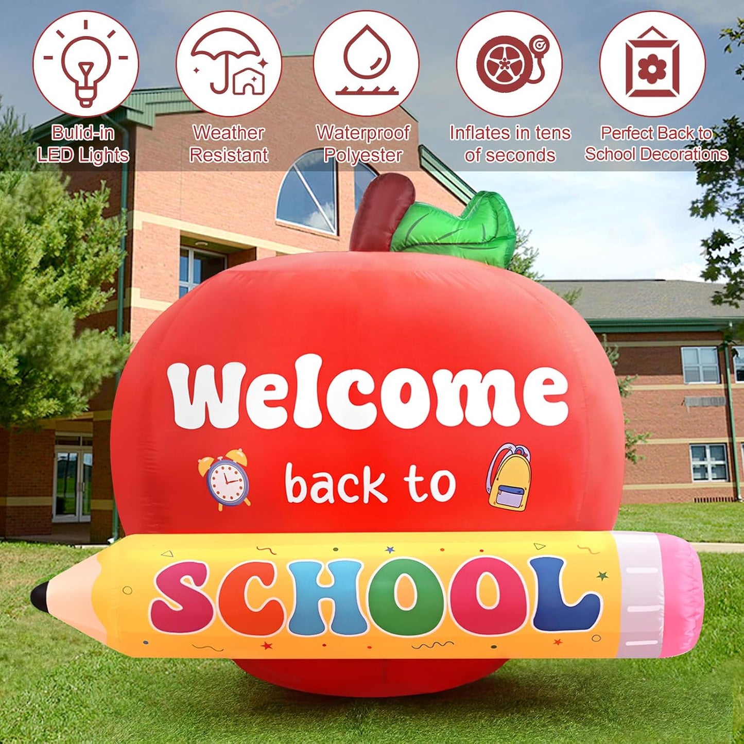 Decoración inflable regreso a clases 4.9pulg con 3 luces LED