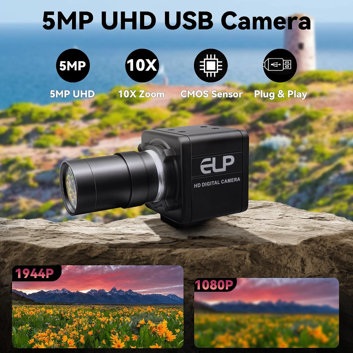 Cámara USB 5MP HD con lente zoom 10X para Skype Zoom