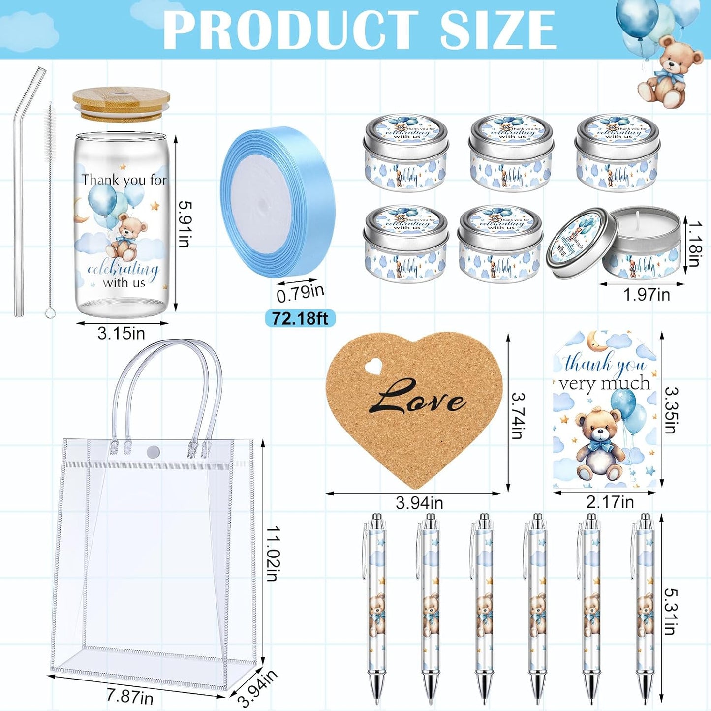 6 Set de Oso para Baby Shower Invitados Azul