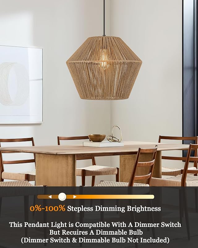 Lámpara colgante moderna boho pantalla ratán tejido a mano