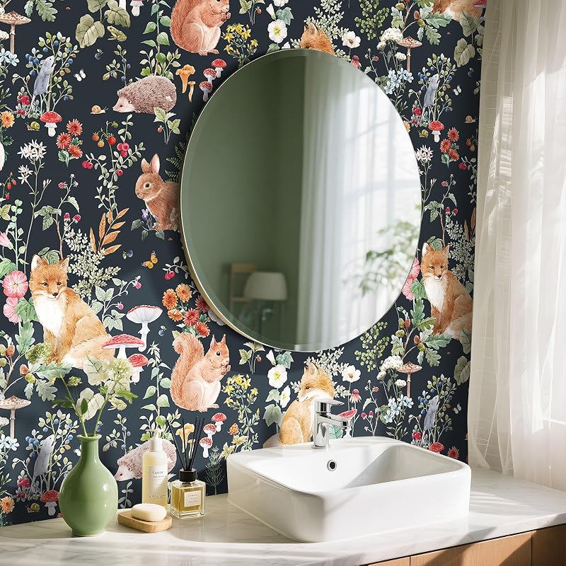 Papel tapiz autoadhesivo 17.5x276" diseño floral zorro