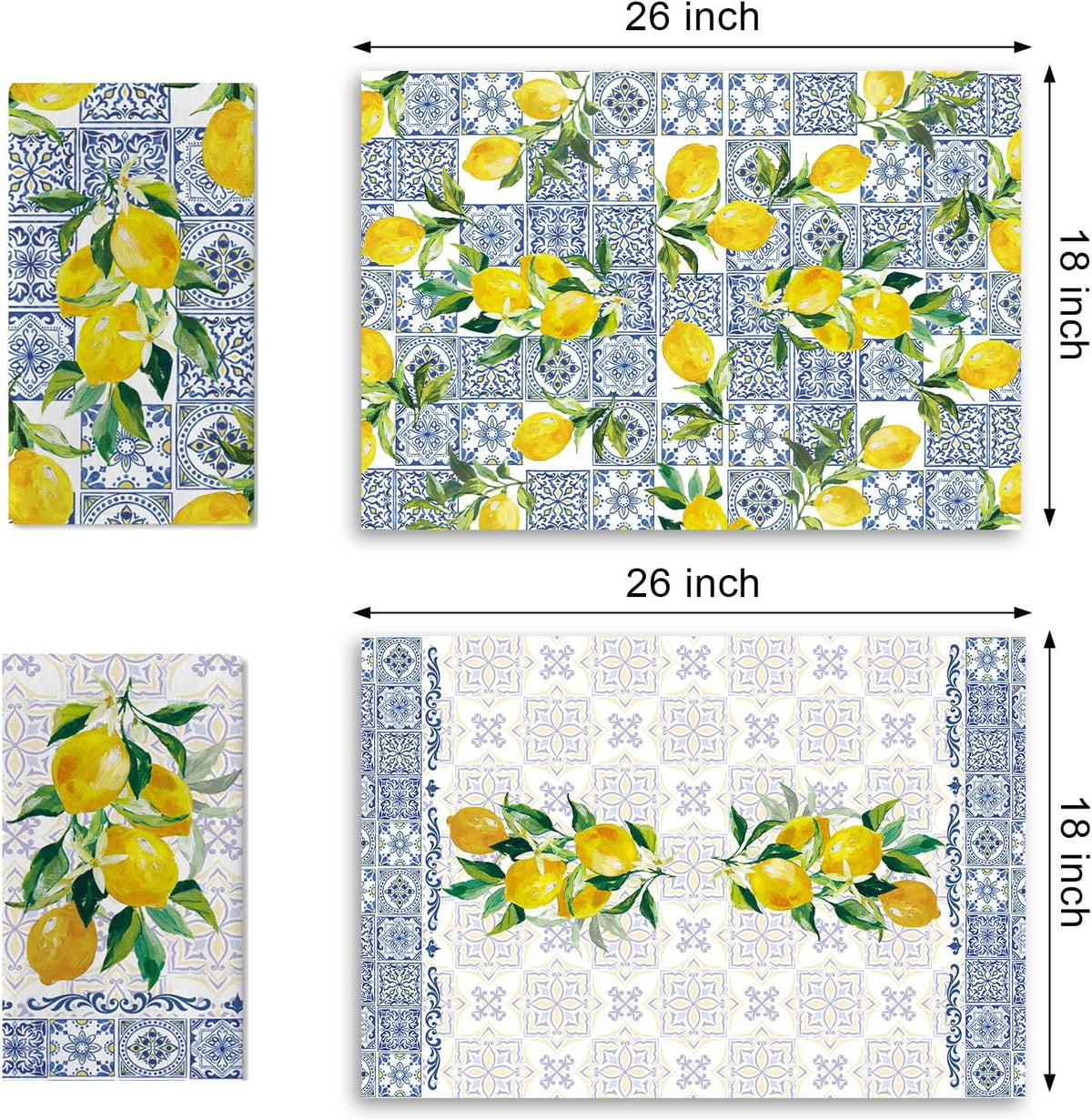 Juego de 2 paños de cocina con azulejos italianos color azul limón