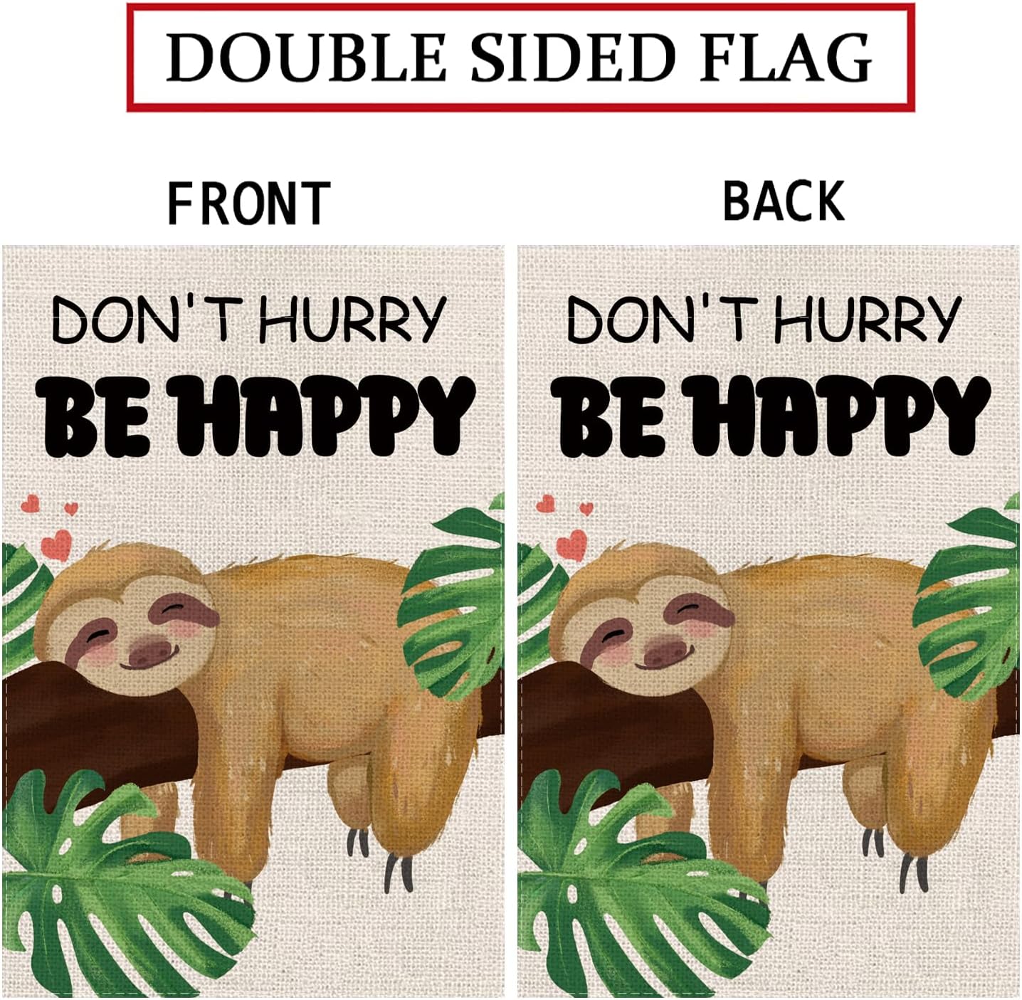 Banderas jardín doble cara texto 'Don't Hurry Be Happy'