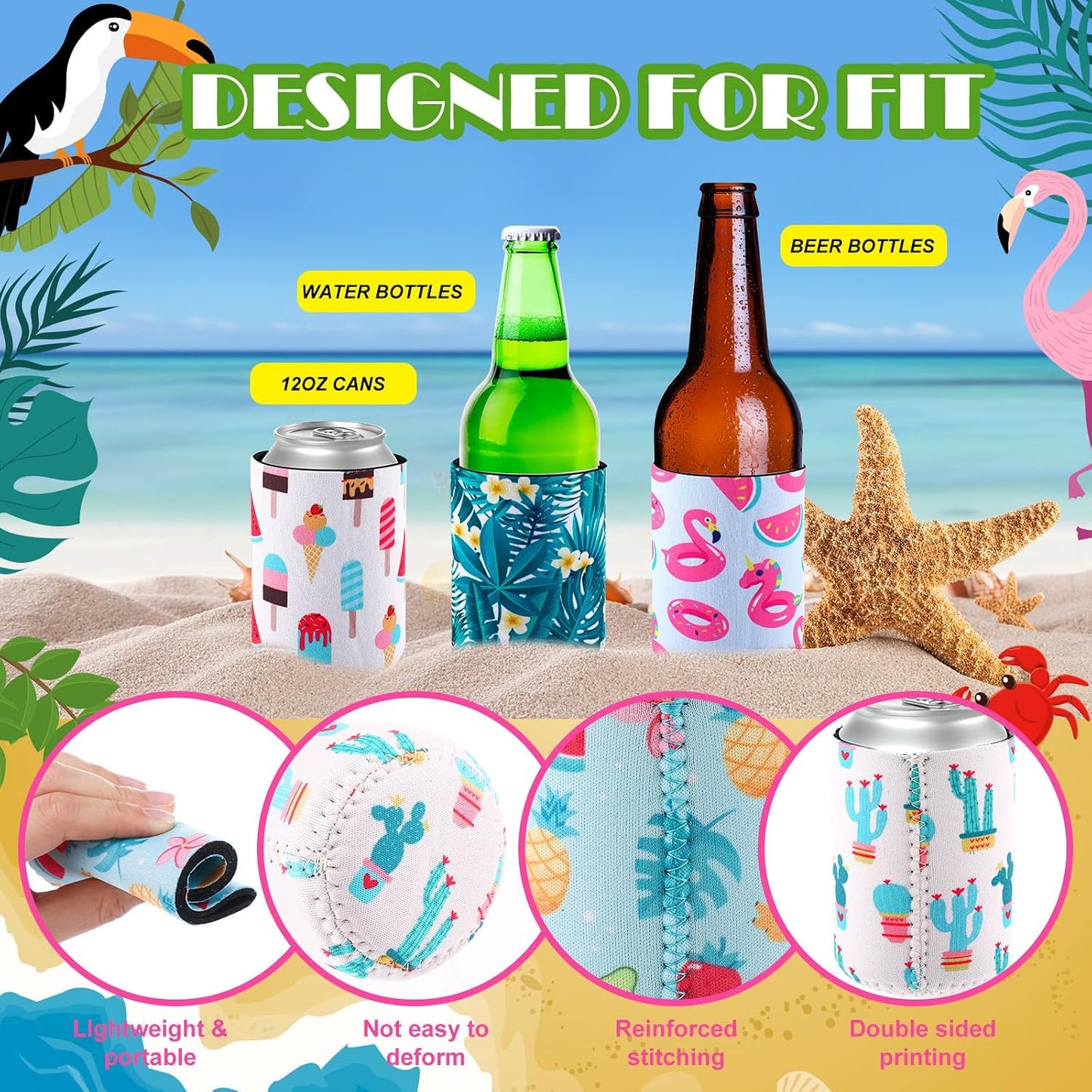24 Fundas Neopreno 12oz Mangas Verano Temática Playa 4x2.8"