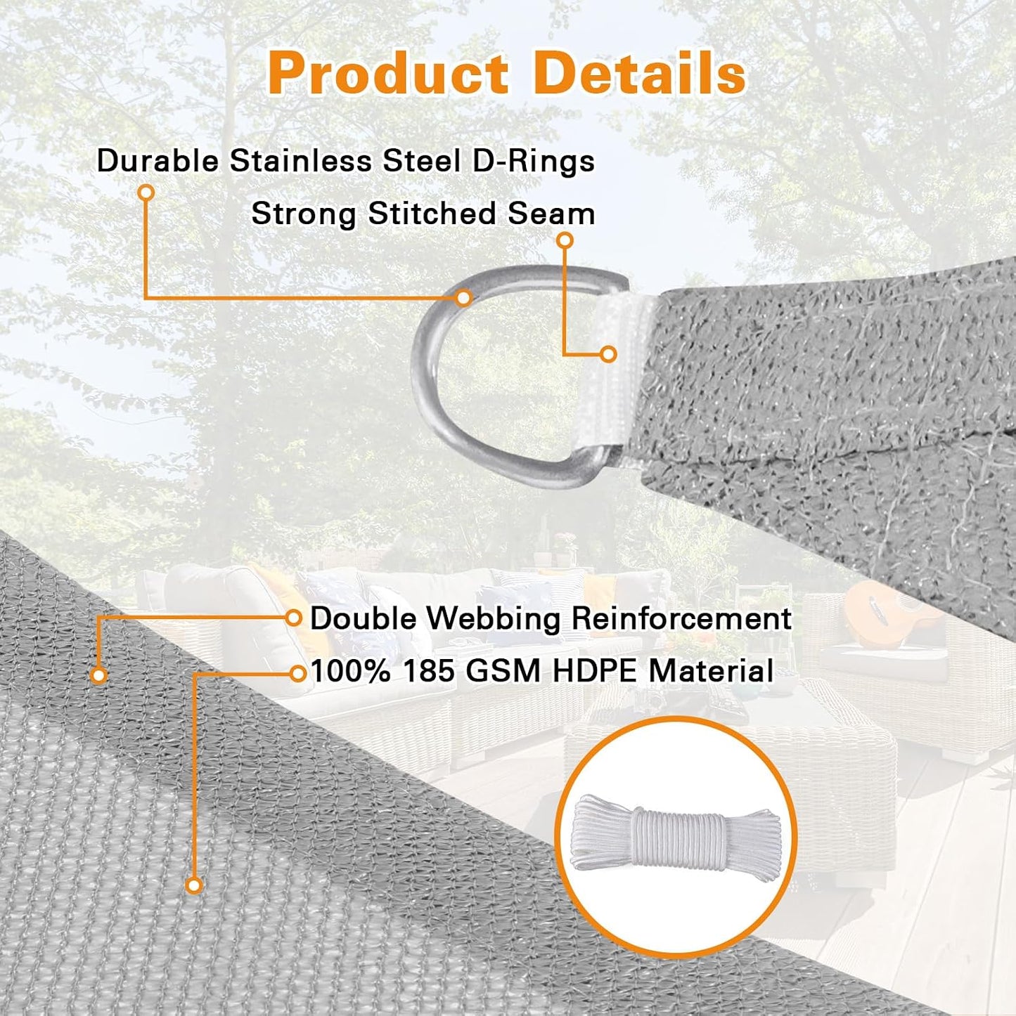 Toldo rectangular 10x20ft polietileno 6.53oz/m² UV permeable