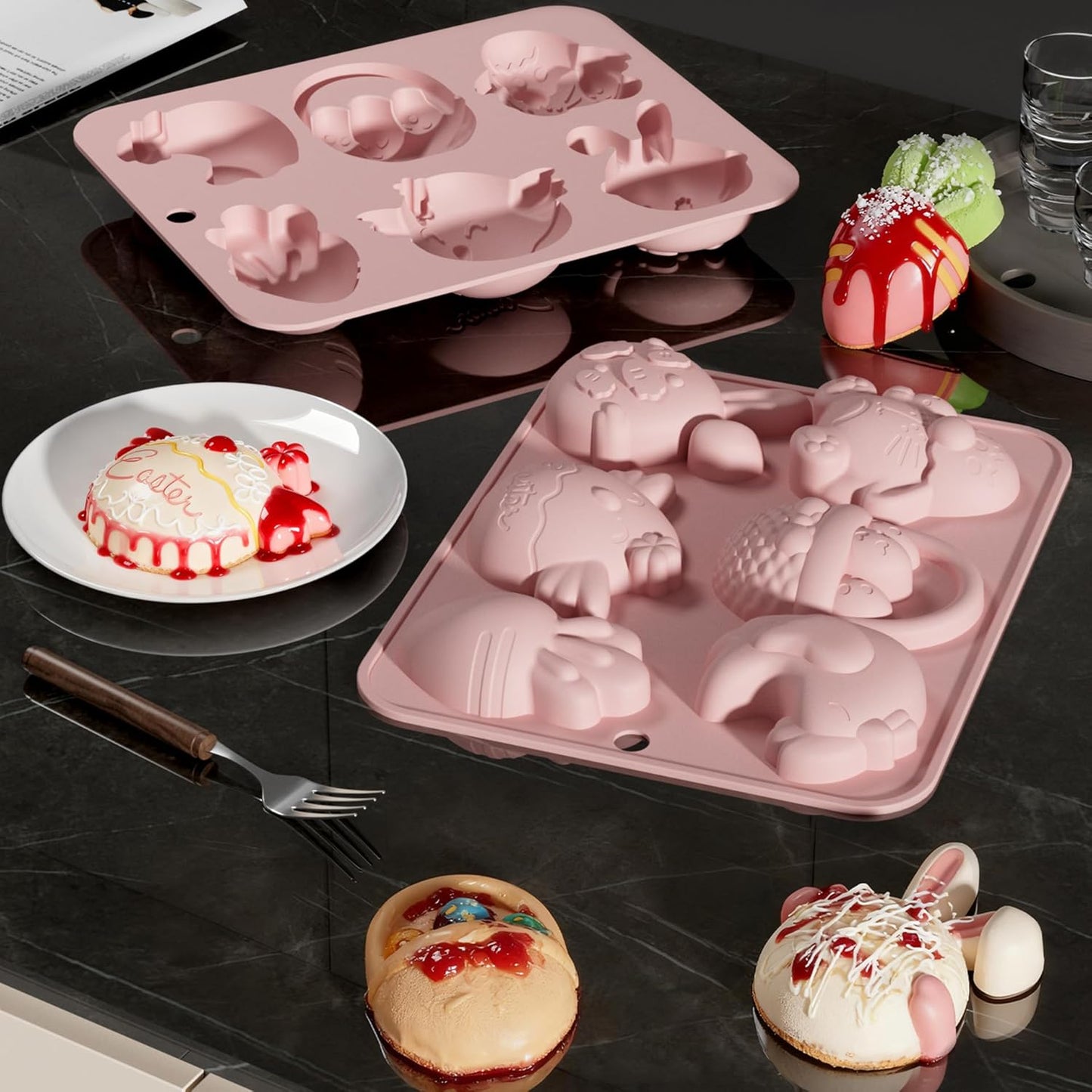Paquete de 3 moldes de silicona de Pascua forma huevo zanahoria conejo 3D para chocolate dulces jabón gelatina decoración pastel