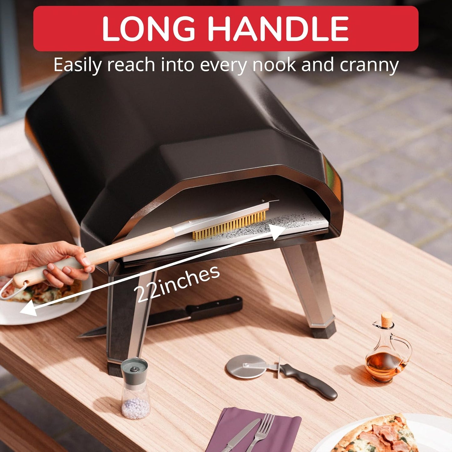 Cepillo horno pizza 22pulg cerdas acero inox ajuste universal