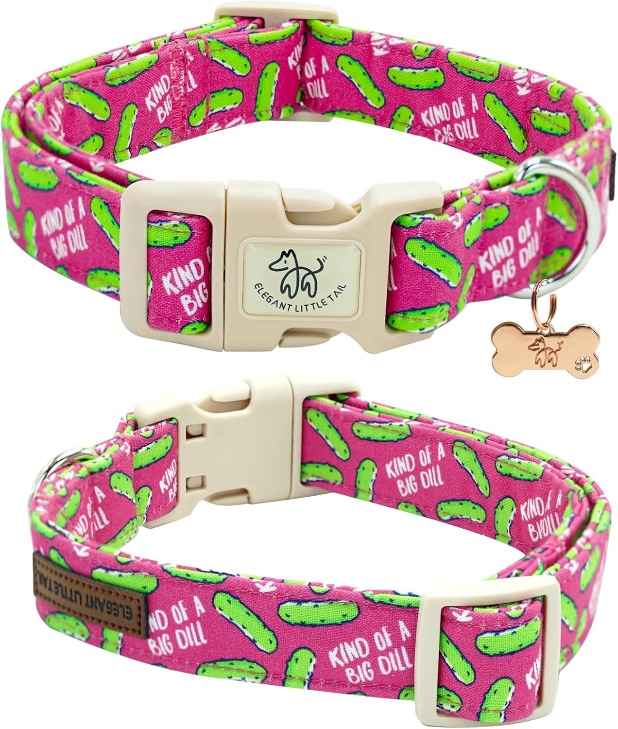 Collar perro cachorro diseño dill pickle rosa ajustable