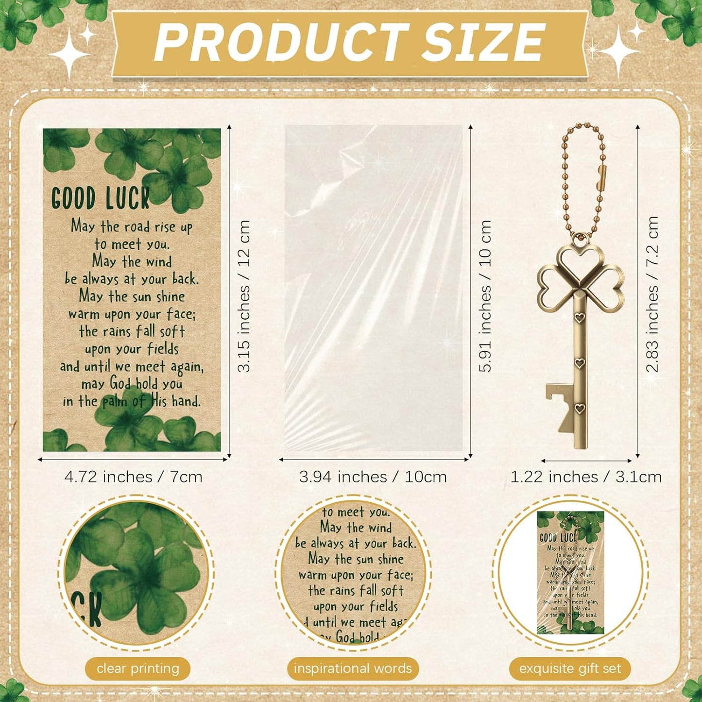 Juego de 20 abrebotellas con llave de trébol para San Patricio, regalo irlandés