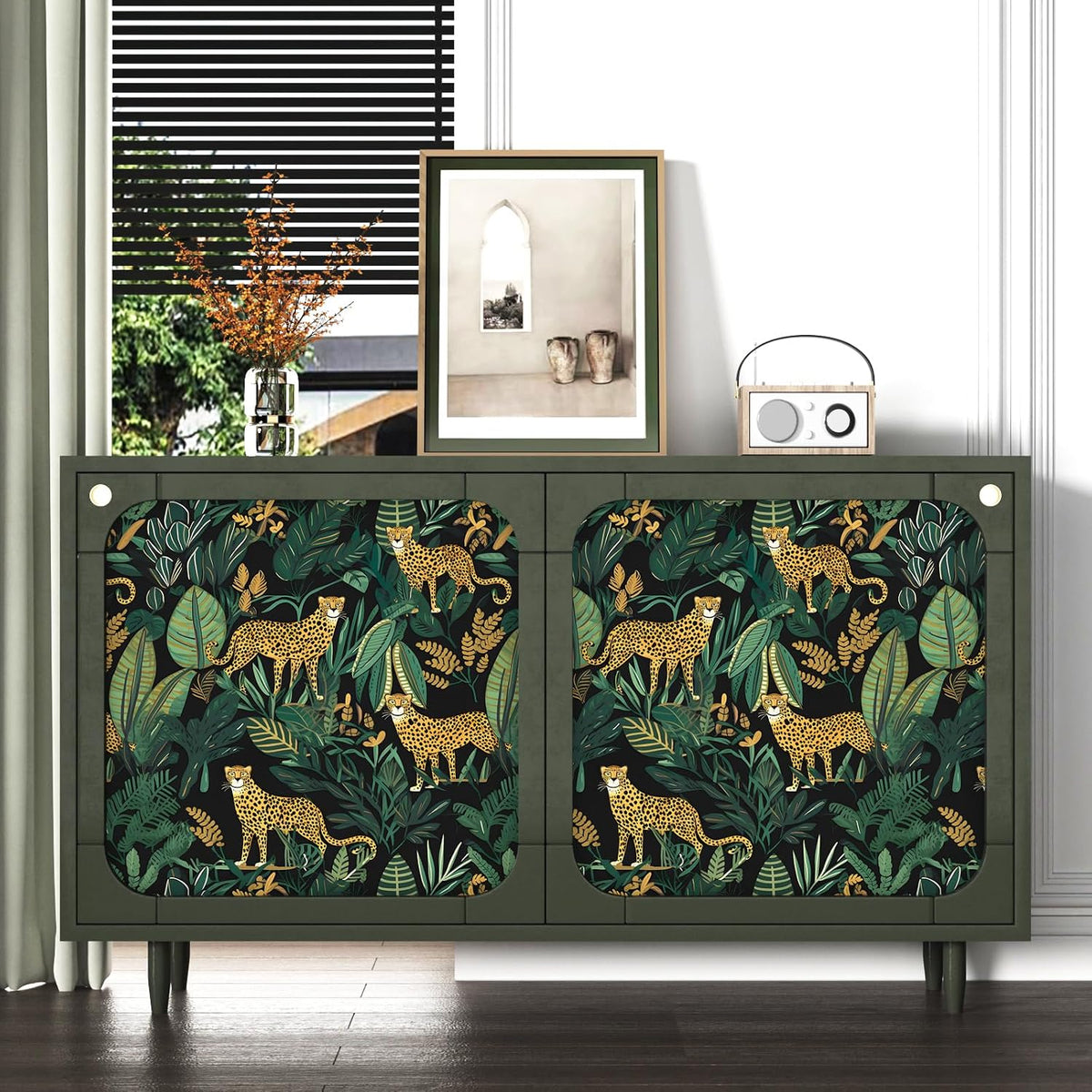 Papel tapiz leopardo vintage 17.5x78.8pulg autoadhesivo