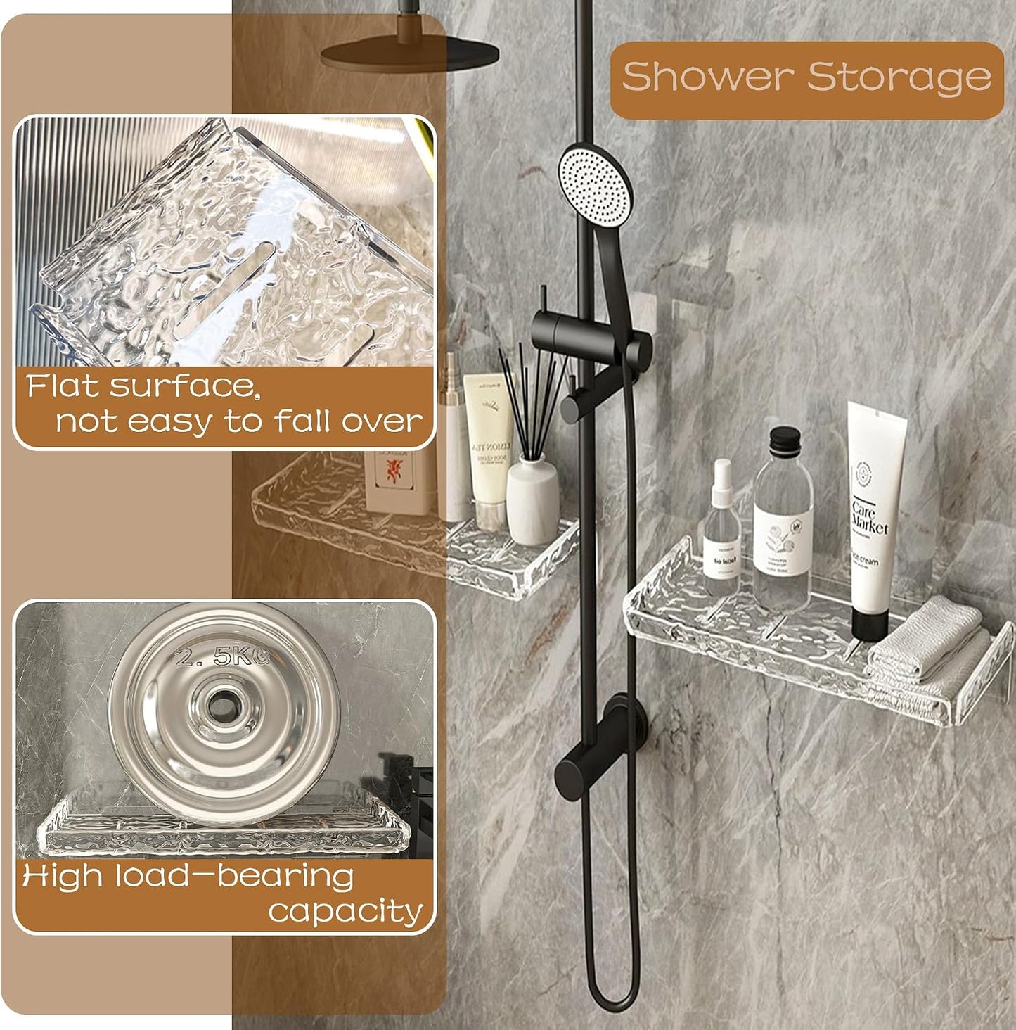 Organiz. ducha 2 Pzas estante flotante transparente