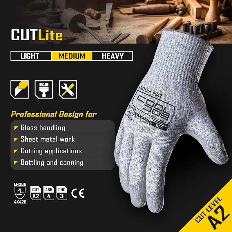 12/120 Pares Guantes Trabajo Revestimiento PU ANSI A2 A4 A6