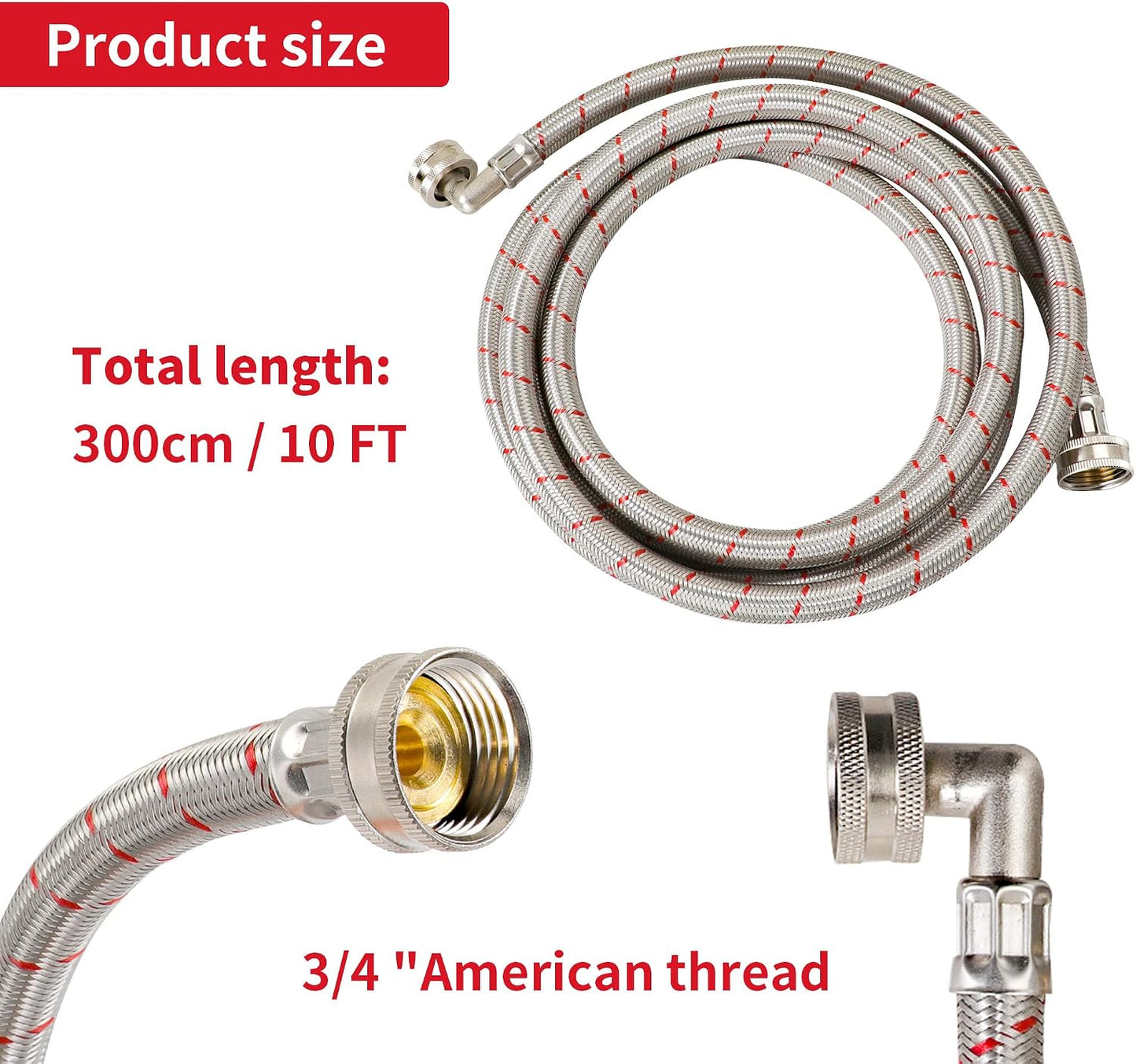 2 Mangueras Acero Inox 10ft para Lavadora Codo 90 Grados