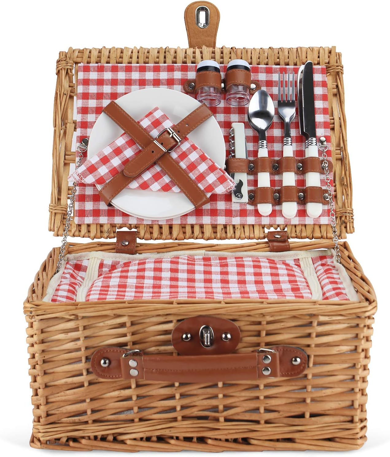 Cesta picnic mimbre 2 personas con cubiertos y compartimento