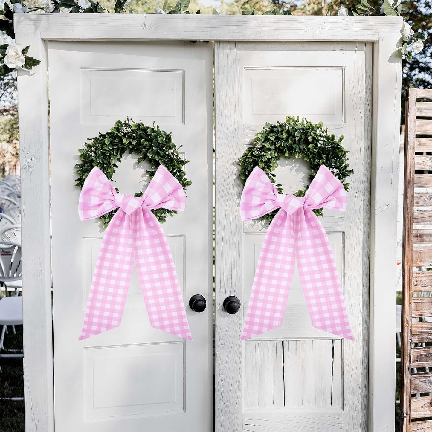 Cinta corona rosa 55.5" algodón cuadros niña decoración