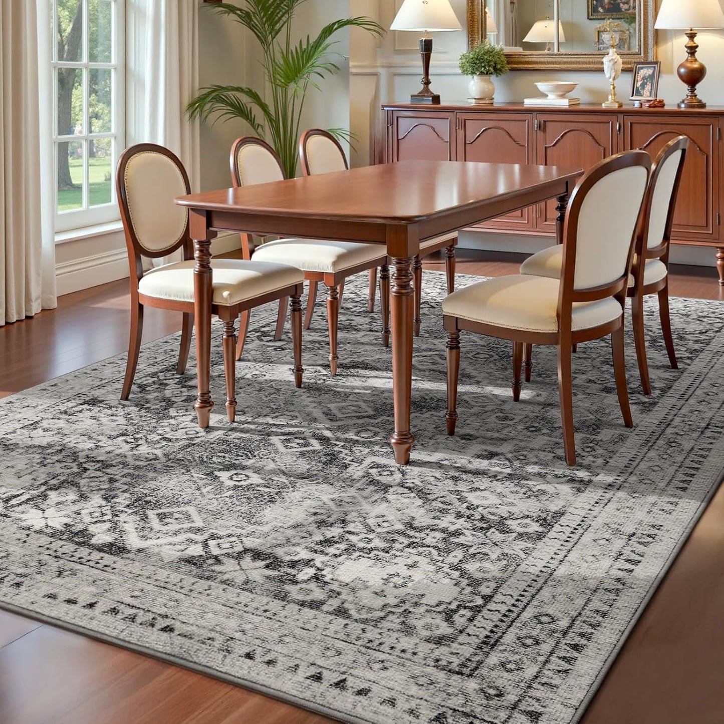 Alfombra bohemia 5x7ft gris pardo antiderrap