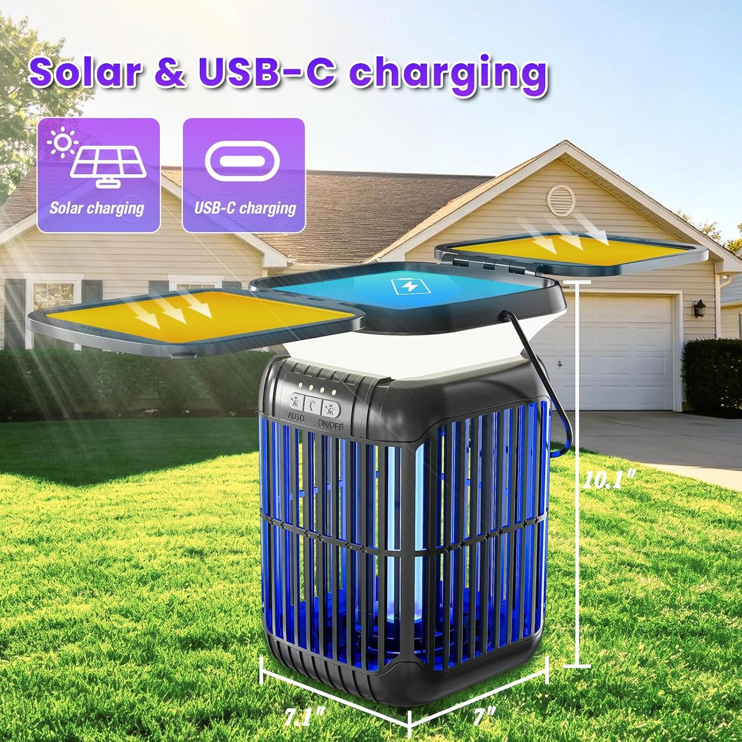 Exterminador insectos solar 3en1 con linterna LED impermeable