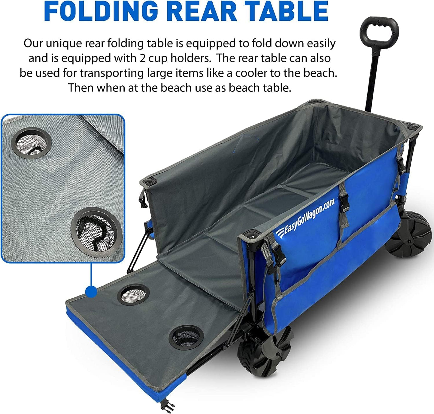 Carro playa plegable con mesa y soportes paraguas