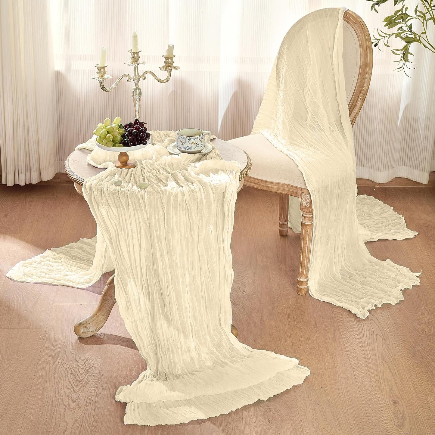 Camino mesa beige 120pulg gasa rústica bohemia decoración fiesta