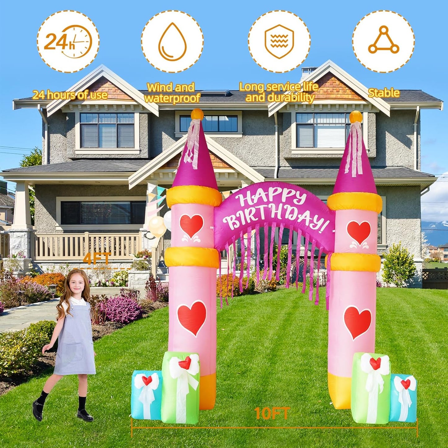 Arco inflable cumpleaños 10ft con luces LED para patio