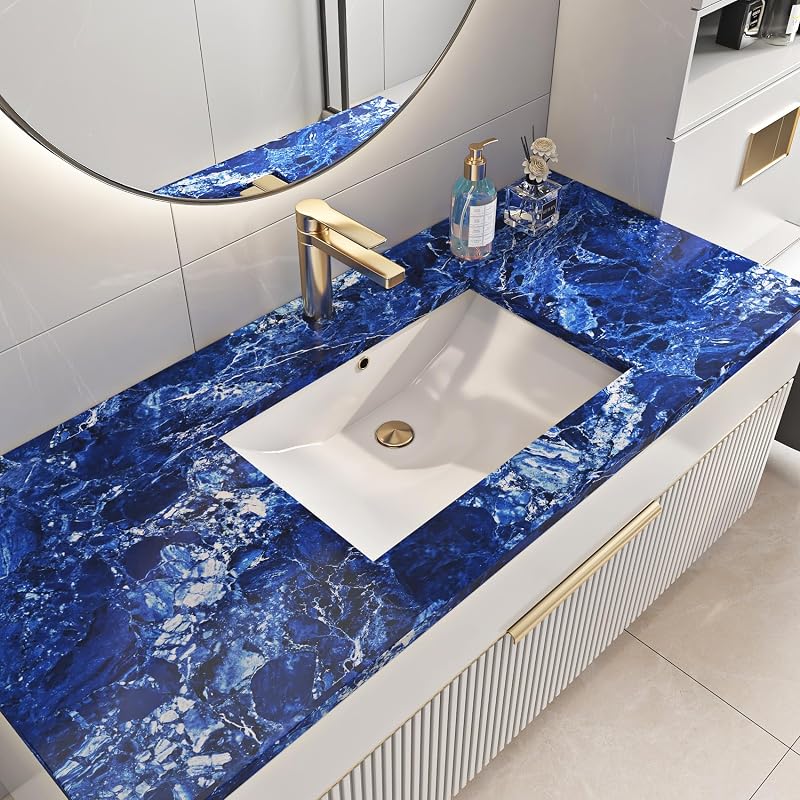 Papel tapiz mármol azul 15.8x394" impermeable encimeras