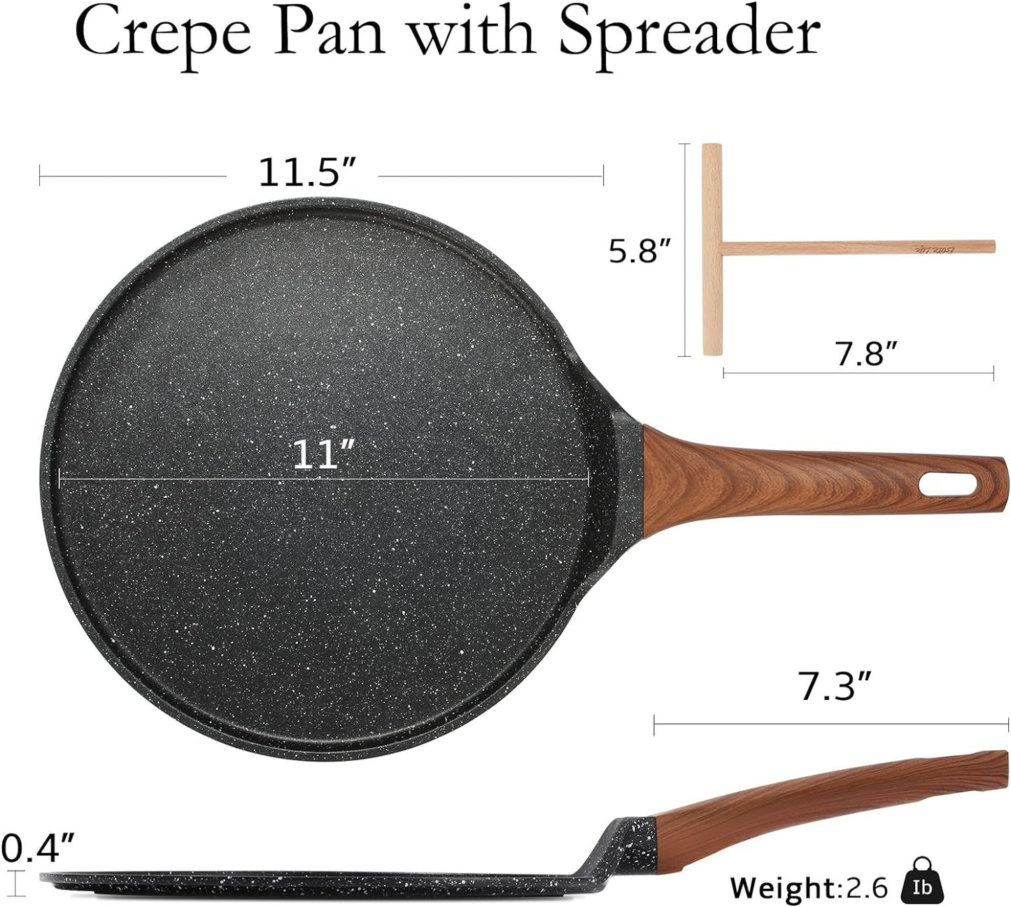 Sartén antiadherente para tortillas 11pulg comp inducción negra set 2