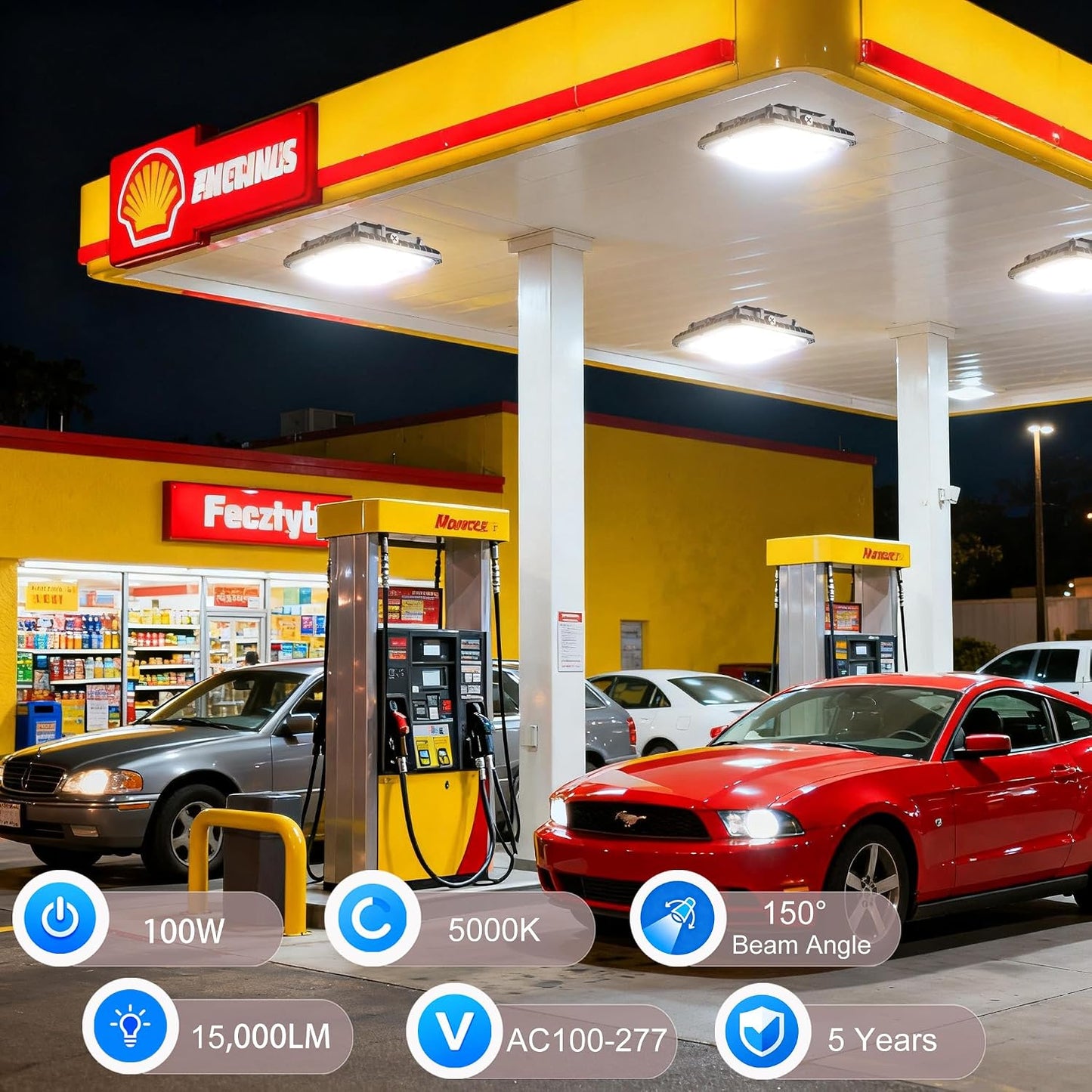 4 Luces LED Toldo 100W 14000lm IP65 Exteriores Garaje Tienda