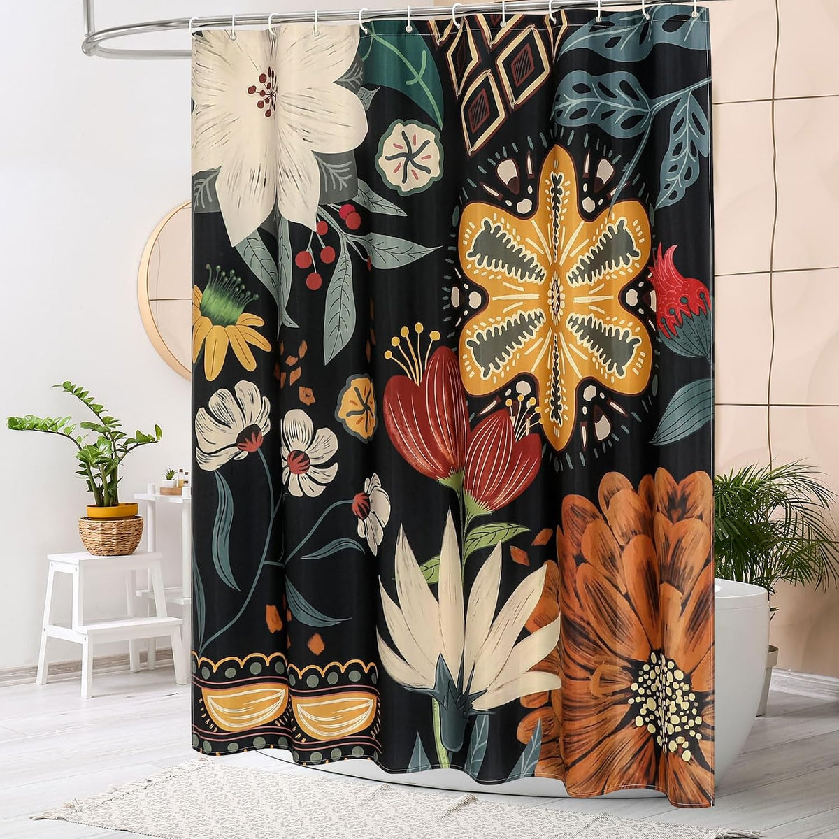 Cortina ducha boho floral tela hojas tropicales 72x72pulg